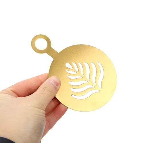 4pcs Golden Practical Latte Stainless Steel Reusable Stencils Mould Sugar DIY Baking Art Gold Decorating Cake Milk Cappuccino Templates Painting Tool Sieve Pattern Coffee Store (4 Count)