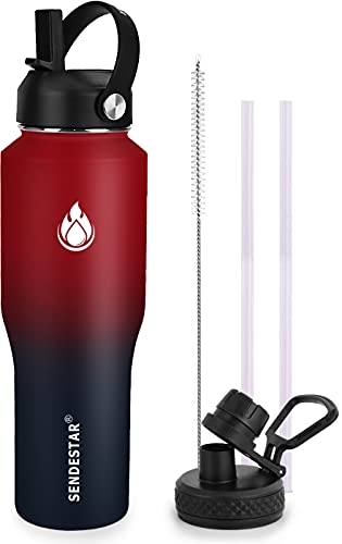 32oz Water Bottle Wide Mouth Stainless Steel Vacuum Insulated Double Wall with 2 Straw Lids Fit in Any Car Cup Holder