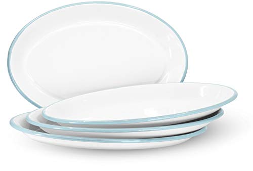Set of 4 Enamelware Metal Classic 13" Serving Oval Tray Platter (4 Count)