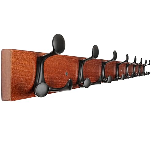 43 Inch Cherry Wood Coat Rack Wall Mount with 8 Triple Hooks