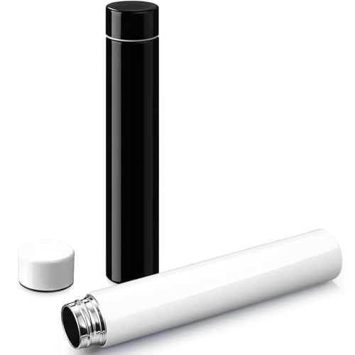 2 Pack Black White Slim Stainless Steel Water Bottle 8.8 oz (2 Count)