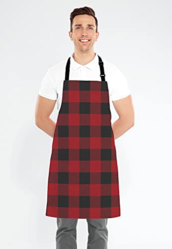Black and Red Buffalo Plaids Bib Apron with Adjustable Neck for Men Women