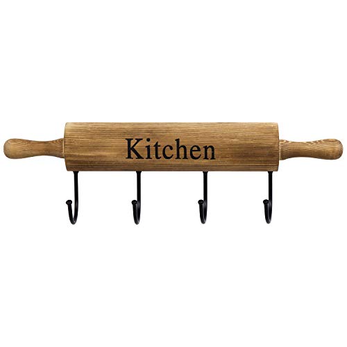Rustic Burnt Brown Wood Kitchen Hooks for Hanging Cooking Utensils