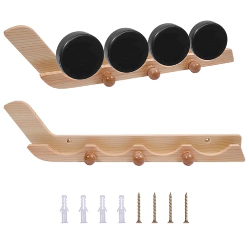 2 Pack Wooden Hockey Puck Display Cases Wooden Wall Mount Holder with Screws Hook Hockey Display Holder for Players Team Gifts Living Room Storage Decoration Accessories (2 Count)