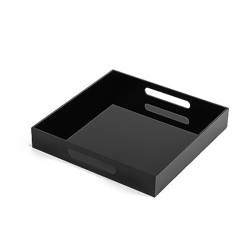 Glossy Black Sturdy Acrylic Serving Tray with Handles