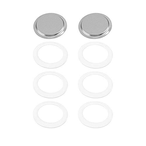 6 Pieces Moka Pot Replacement Cup Gasket with 2 Pcs Stainless Filter
