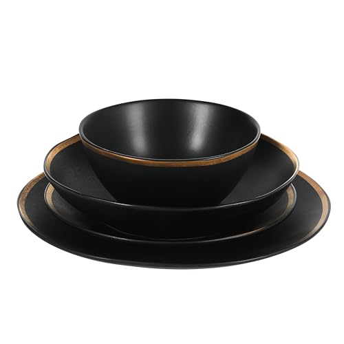 Kings Road Double Plates and Bowl Organic Round Porcelain Dinnerware Set