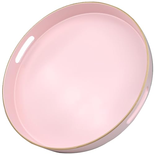 Pink Round Decorative Tray with Handles