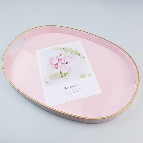 Pink Oval Decorative Tray with Handles