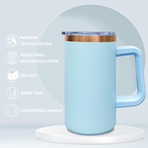 22oz Insulated Coffee Mug Bulk with Handle and Lid Sky Blue