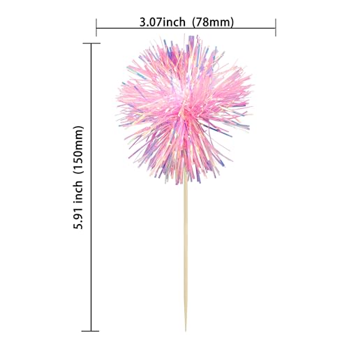 30Pcs Foil Firework Cupcake Toppers Sparkle Tinsel Cupcake Picks Happy Birthday Cake Toppers Drink Cocktail Food Fruit Toothpicks for Baby Shower Birthday Party Supplies Pink (30 Count)