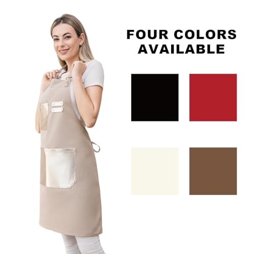 Barista Tools Apron for Women Hairstylists Servers Waterproof Canvas Kitchen Apron with 3 Pockets for Cooking Gardening