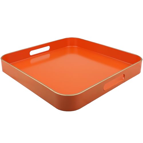 Orange Square Decorative Tray with Handles