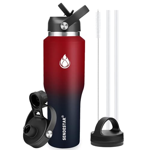 40oz Water Bottle Wide Mouth Stainless Steel Vacuum Insulated Double Wall with 2 Straw Lids Fit in Any Car Cup Holder