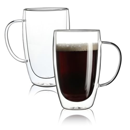 2 Pack Double Walled Glass Coffee Mugs with Handles (2 Count)