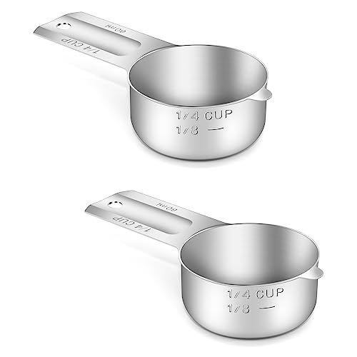 2PCS 1/4CUP(60ml, 2oz) Measuring Cup, 18/8 Stainless Steel Measure Scoop