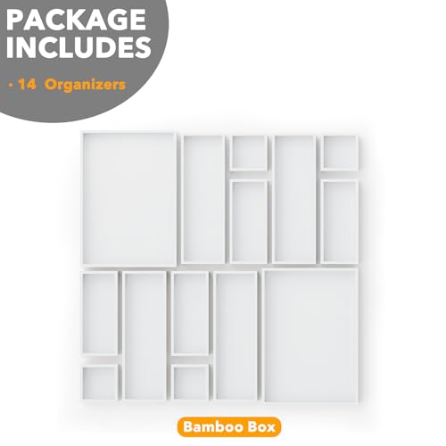 14 Piece Bamboo Drawer Organizer Storage Boxes Set