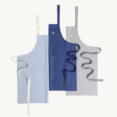 100% Linen Kitchen Apron Blue