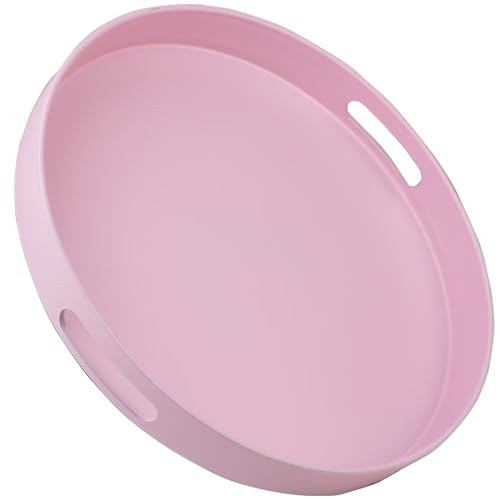Round Pink Decorative Serving Tray with Handles