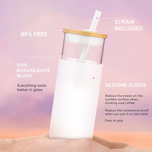 20 oz Glass Tumbler with Lids and Straws