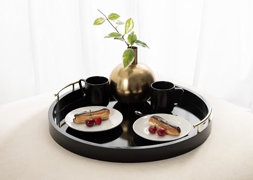 Lipton Modern Round Ottoman Tray; 22 Inch Diameter; Black and Gold; Decorative Circle Coffee Table Tray for Living Room Decor or Large Serving Tray