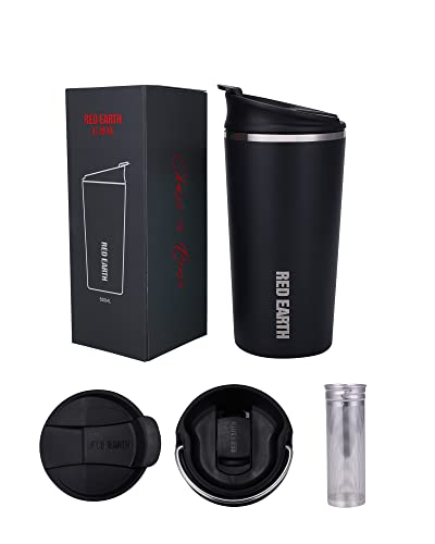 17oz Travel Mug with Infuser and Two Lids. Vacuum Insulated 316 Stainless Steel Coffee Mug. Dishwasher Safe Mug with Tea Strainer for Hot and Cold Brew Coffee or Tea