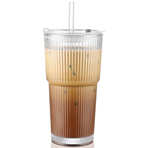 20 oz Glass Cup with Lid and Straw