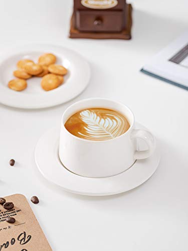 Porcelain Stackable Cappuccino Cups with Saucers (4 Count)
