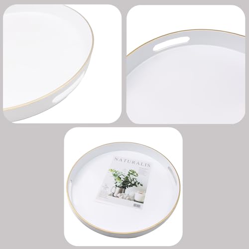 White Round Decorative Tray with Handles