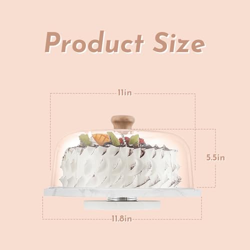 Marble Cake Stand with Acrylic Dome Lid