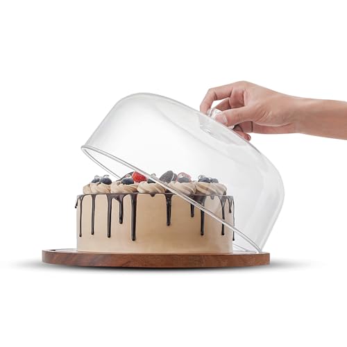 Acacia Wood Cake Stand with Acrylic Dome Lid