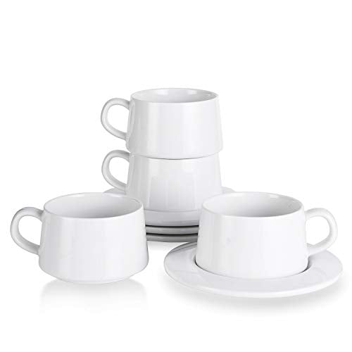Porcelain Stackable Cappuccino Cups with Saucers (4 Count)