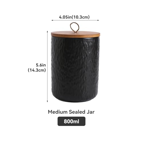 Black White Ceramic Coffee Canister Tea Canister with Seal Wood Lid (3 Count)