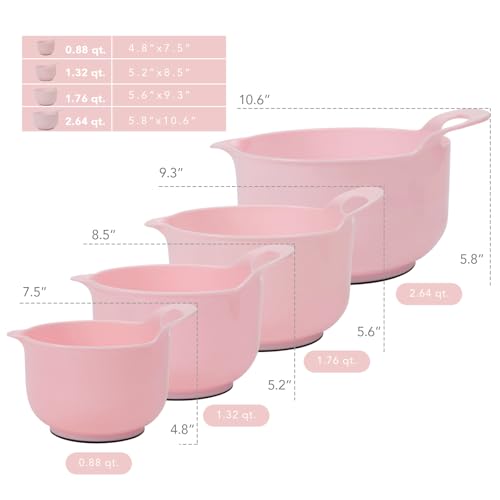 4 Pack Nesting Mixing Bowl with Pour Spout and Handle