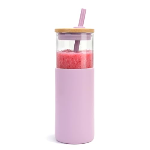 24 oz Glass Tumbler with Lids and Straws