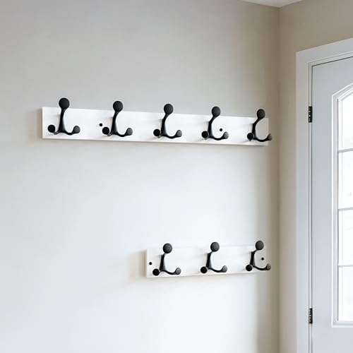 30 Inch White Wood Coat Rack Wall Mount with 5 Triple Hooks