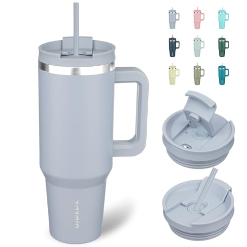 40 oz Insulated Tumbler with Handle & Straw