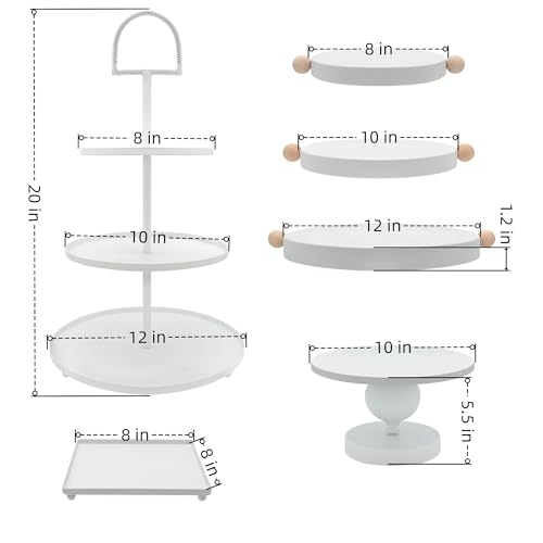 Set of 7 White Cake Stands Metal Dessert Display Holder Table Decor (7 Count)
