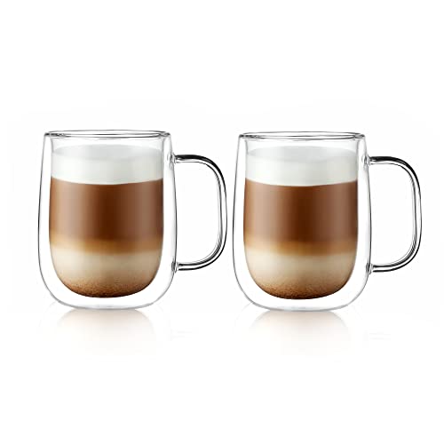 Large Double Wall Glass Coffee Mug 15.2oz (2 Count)