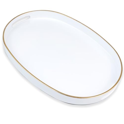 White Oval Decorative Tray with Handles