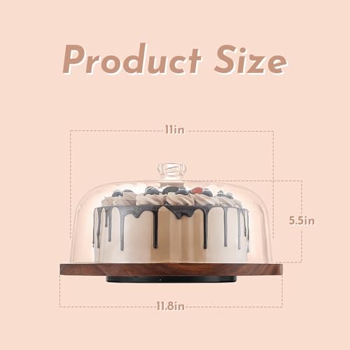 Acacia Wood Cake Stand with Acrylic Dome Lid