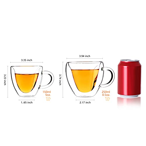 Double Wall Heart Shaped Glass Coffee Mugs 5oz (2 Count)