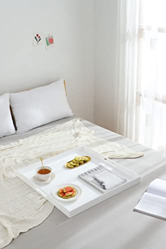 Glossy White Sturdy Acrylic Serving Tray with Handles