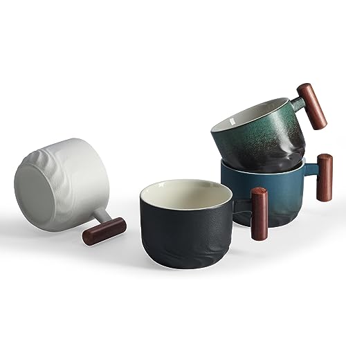 6oz Ceramic Espresso Cups with Wooden Handle (4 Count)