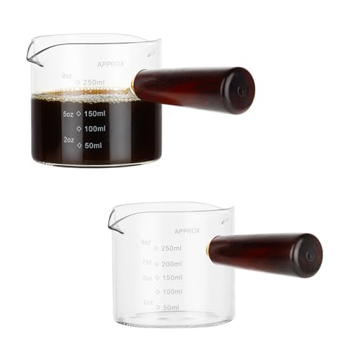250ML 8.5OZ Measuring Cup 2pack Espresso Shot Glasses Double Spouts Coffee Cup with Wood Handle Triple Pitcher Milk Cup Parts Clear Glass By BCnmviku