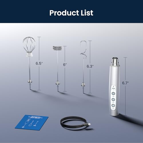 Milk Frother Wand Rechargeable Handheld Electric Whisk 3 Speed Adjustable