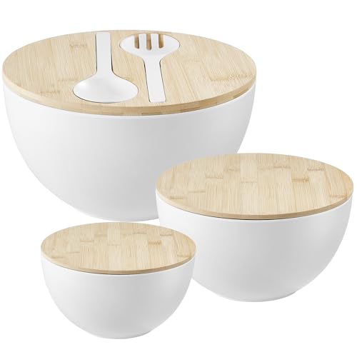Large Salad Bowls with Bamboo Lids Set of 3