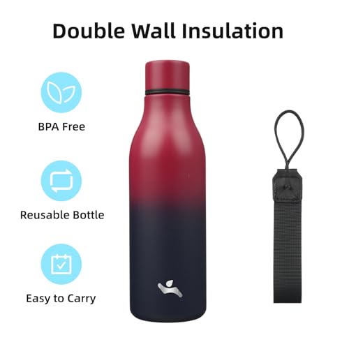 18 oz Insulated Stainless Steel Metal Water Bottle with Strap