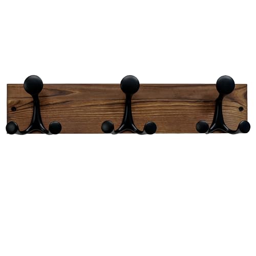 17 Inch Wood Coat Rack Wall Mount with 3 Triple Hooks