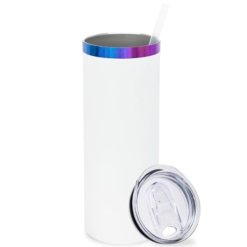 20 oz Skinny Tumblers Bulk with Lids and Straws White